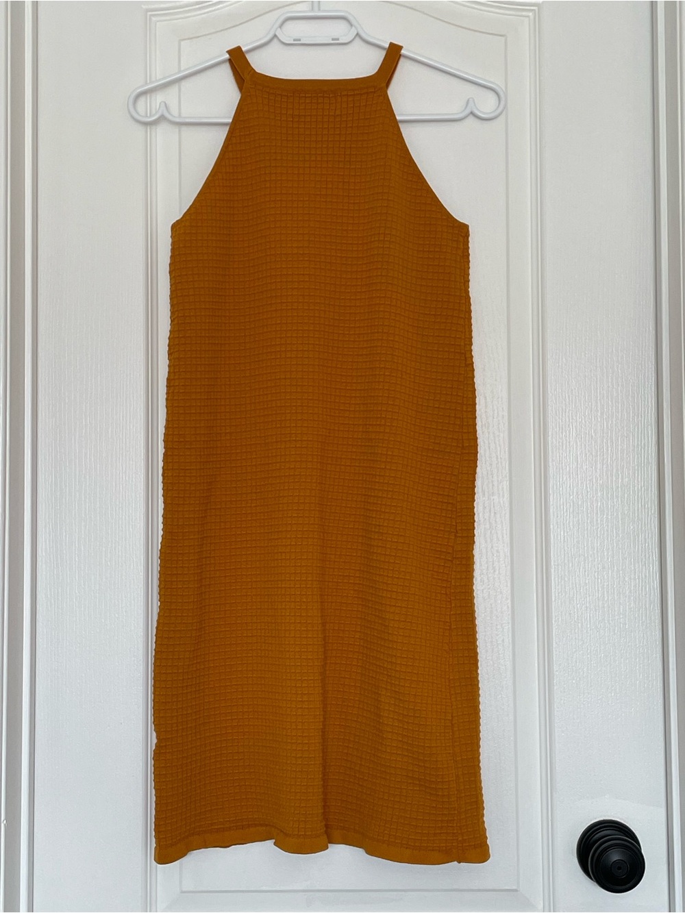 Mustard Textured Halter Midi Dress